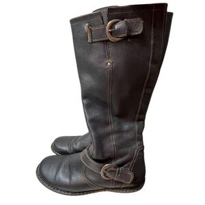 B.O.C. Leather Bernice Tall Boots, Black Wide Calf, Buckle, Zip up, Size Women 7